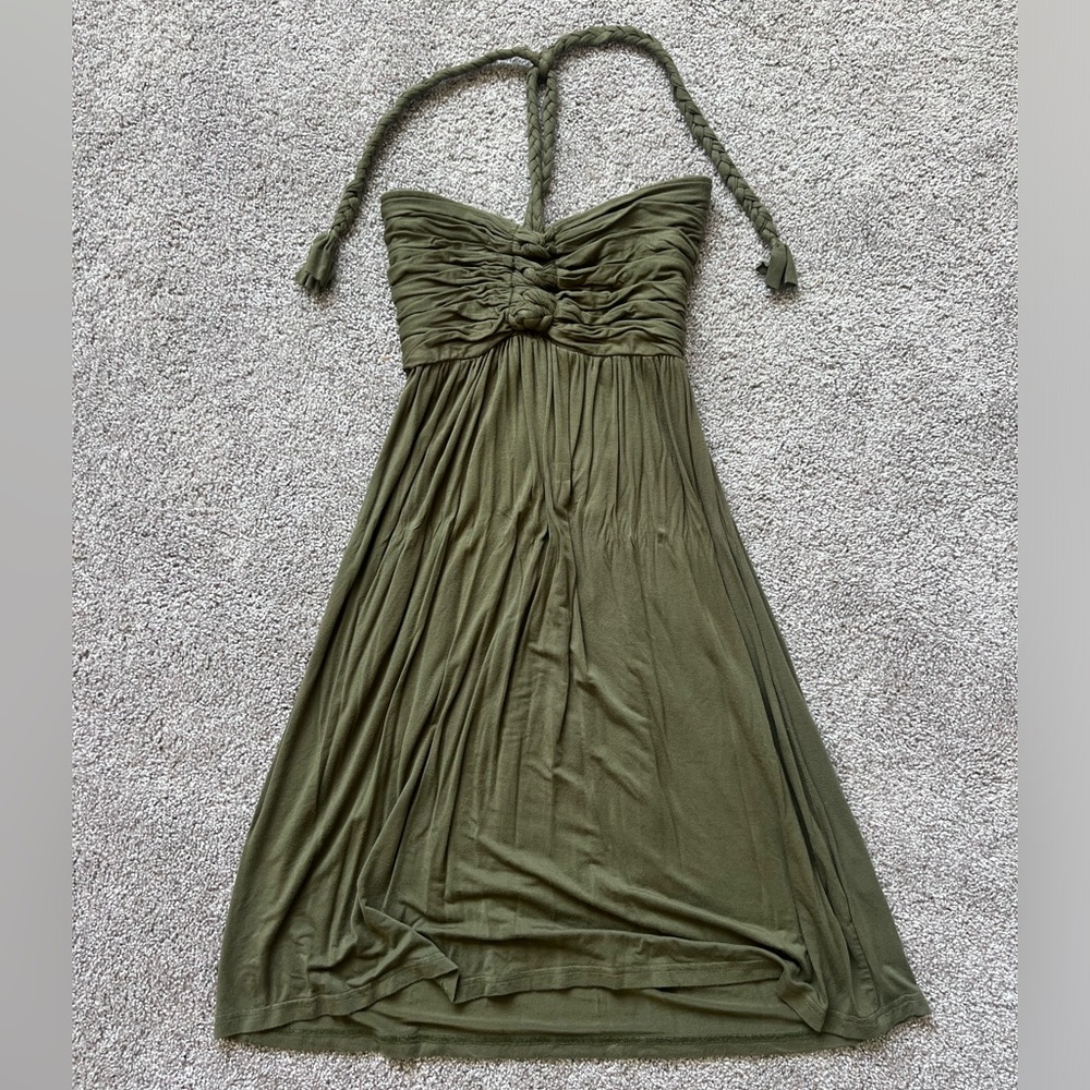 HAWAIIAN GREEN HALTER BRAID CINCH MINI DRESS IN GREEN (size large)
